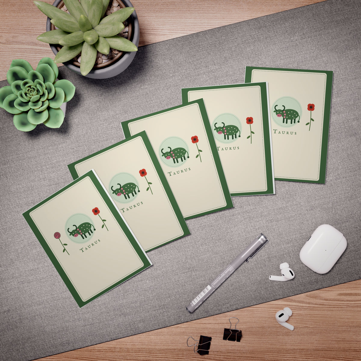 Taurus Greeting Card Set — 5-Pack Zodiac Note Cards