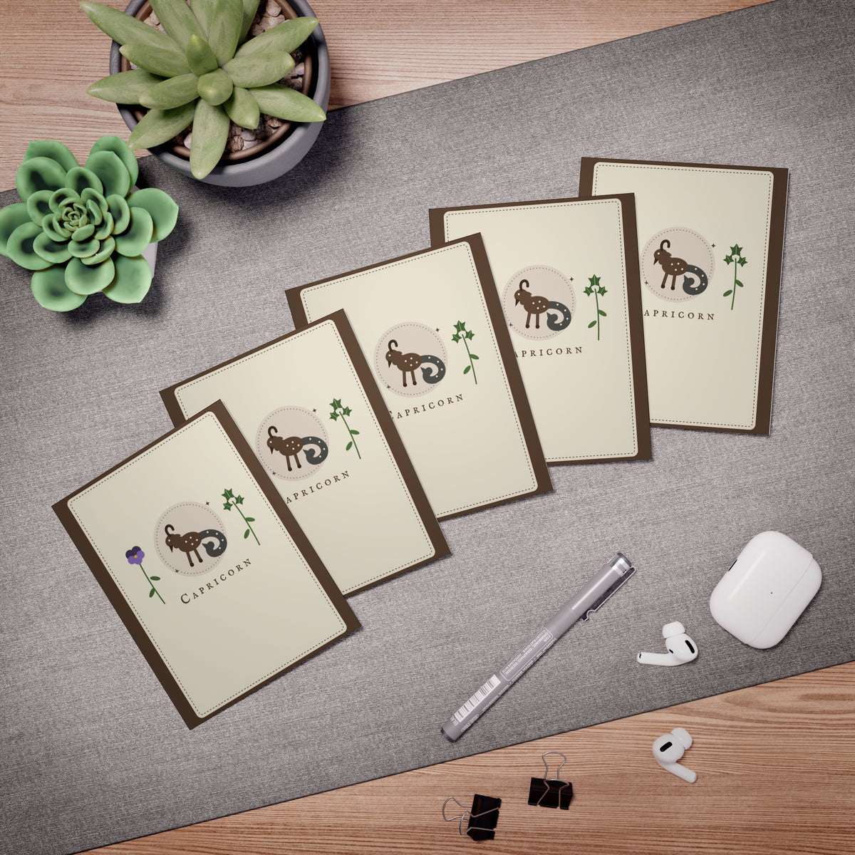 Capricorn Zodiac Greeting Cards — 5-Pack Blank Note Cards