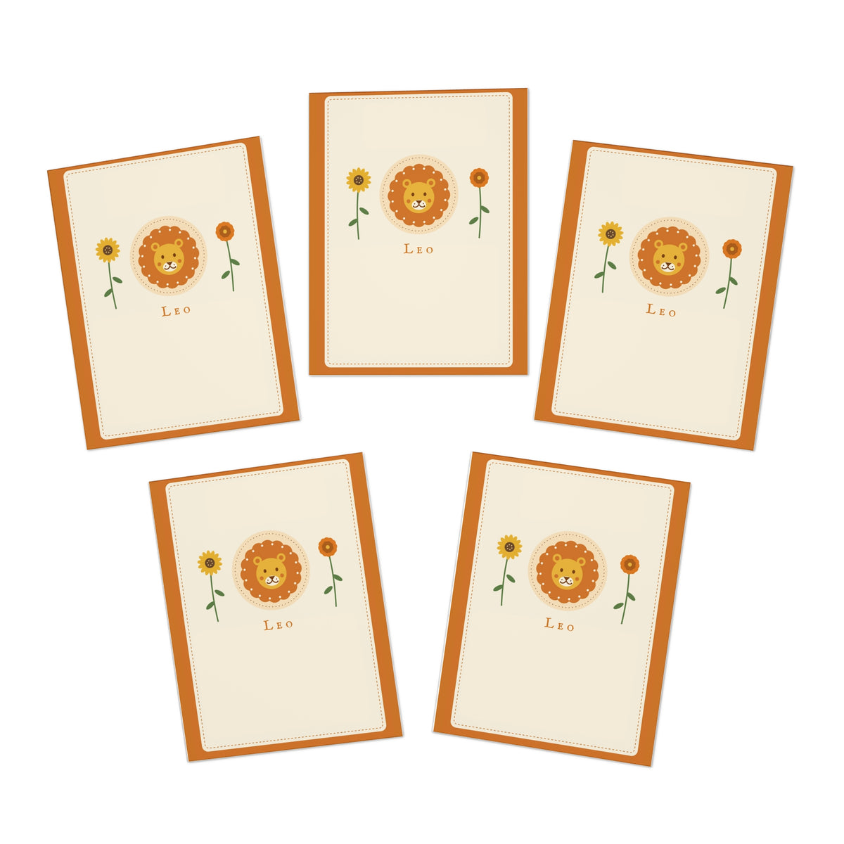 Leo Lion Floral Greeting Cards — 5-Pack Blank Cards