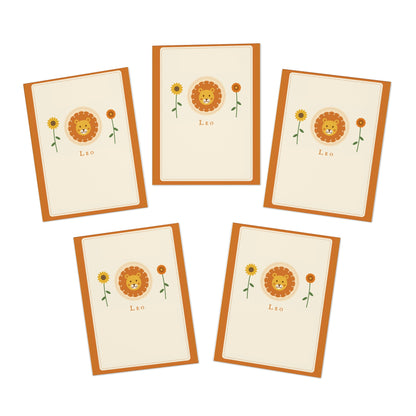 Leo Lion Floral Greeting Cards — 5-Pack Blank Cards