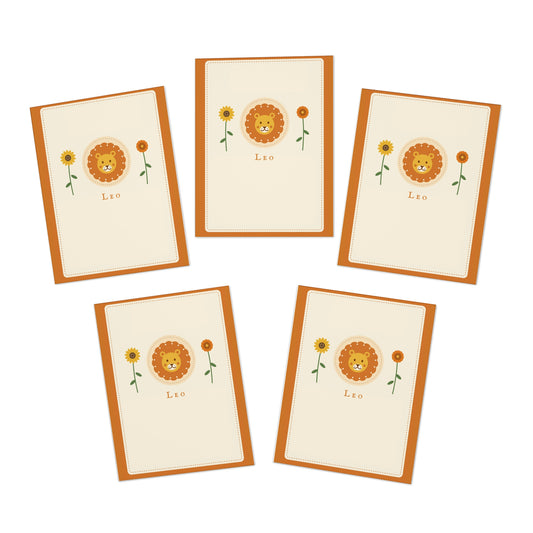 Leo Lion Floral Greeting Cards — 5-Pack Blank Cards
