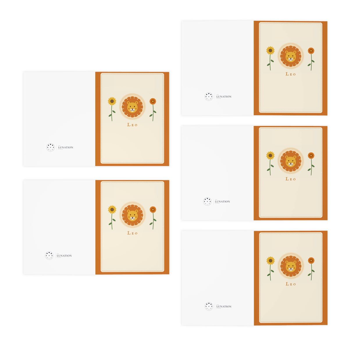 Leo Lion Floral Greeting Cards — 5-Pack Blank Cards