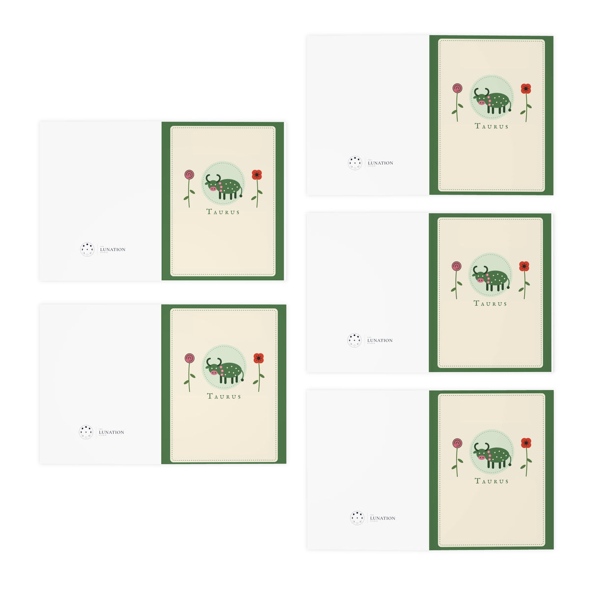 Taurus Greeting Card Set — 5-Pack Zodiac Note Cards