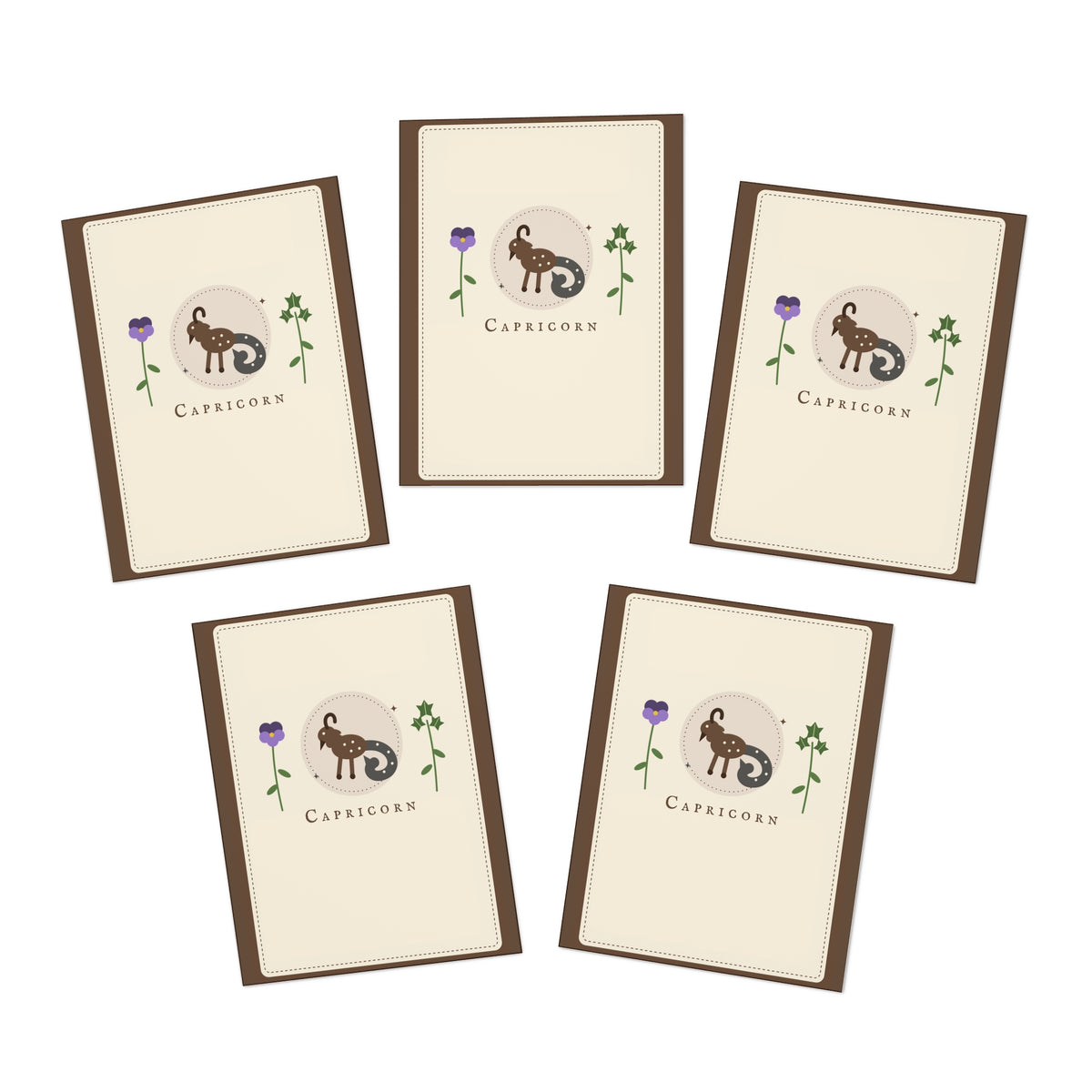 Capricorn Zodiac Greeting Cards — 5-Pack Blank Note Cards