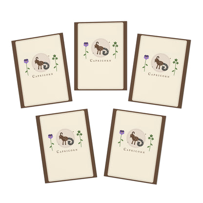 Capricorn Zodiac Greeting Cards — 5-Pack Blank Note Cards