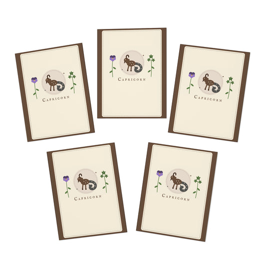 Capricorn Zodiac Greeting Cards — 5-Pack Blank Note Cards