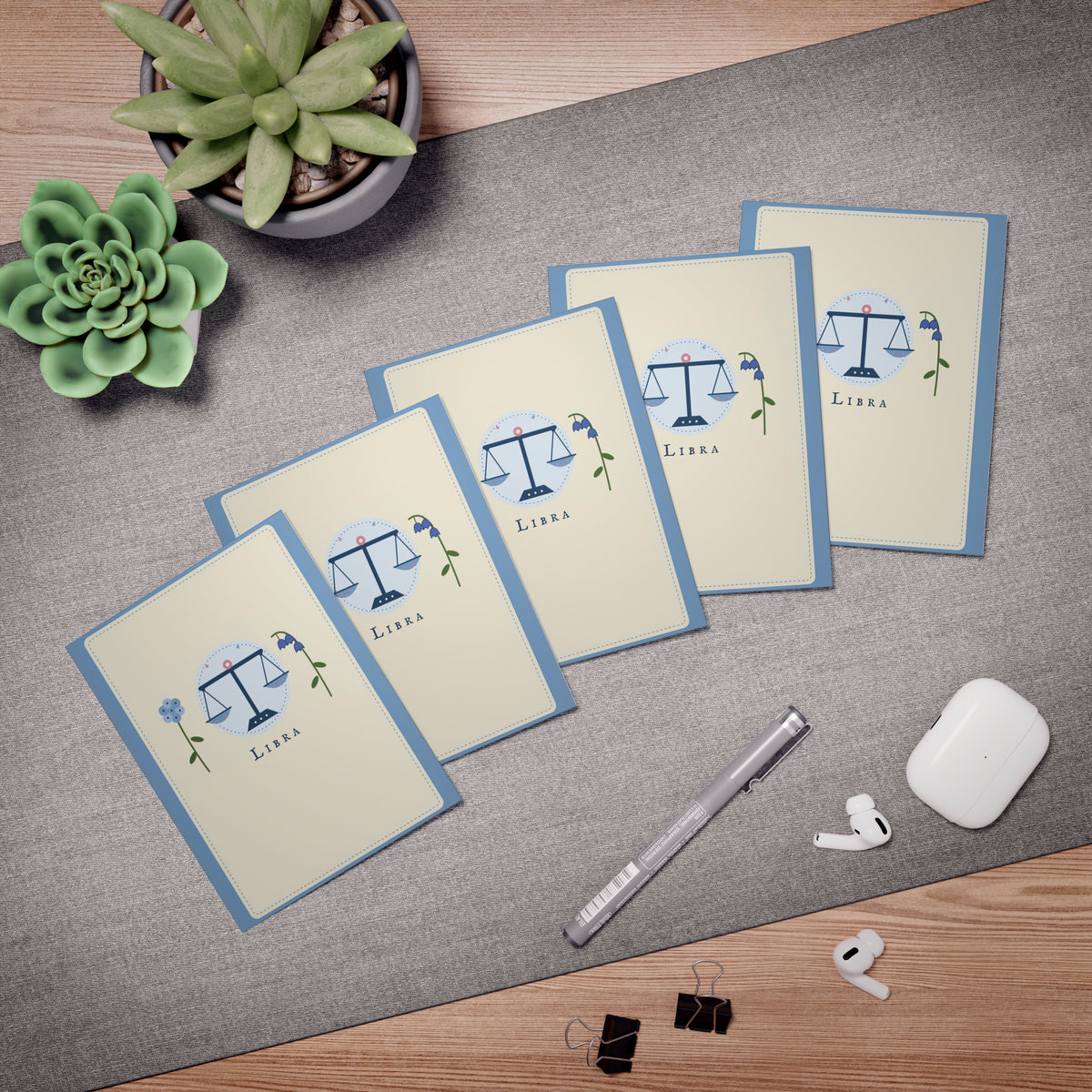 Libra Zodiac Greeting Cards — Pack of 5 Blank Cards