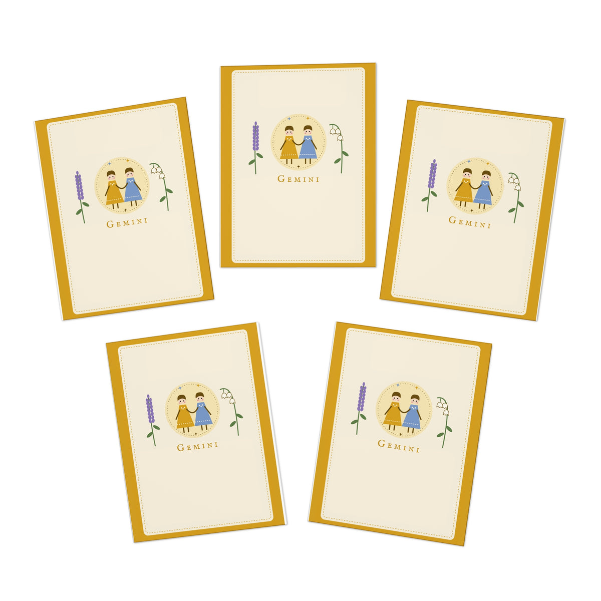 Gemini Zodiac Greeting Cards — 5-Pack Blank Note Cards