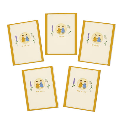 Gemini Zodiac Greeting Cards — 5-Pack Blank Note Cards