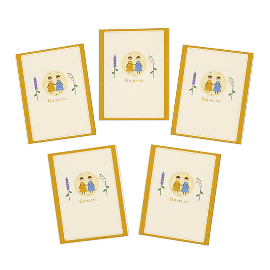 Gemini Zodiac Greeting Cards — 5-Pack Blank Note Cards