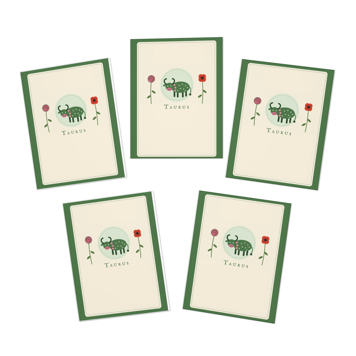 Taurus Greeting Card Set — 5-Pack Zodiac Note Cards