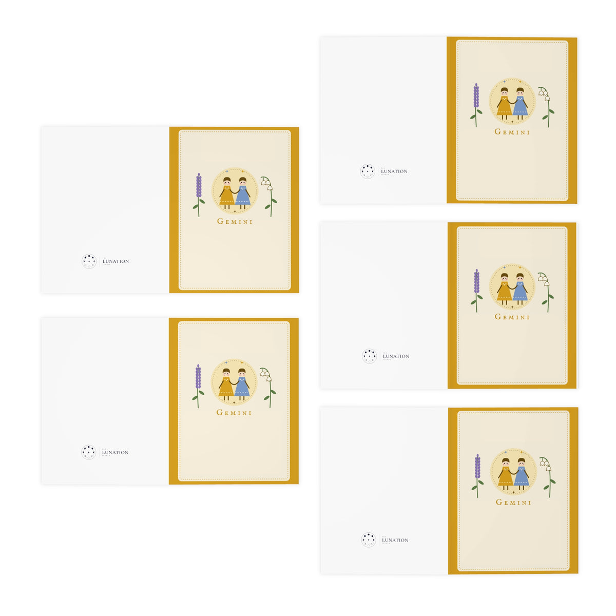 Gemini Zodiac Greeting Cards — 5-Pack Blank Note Cards