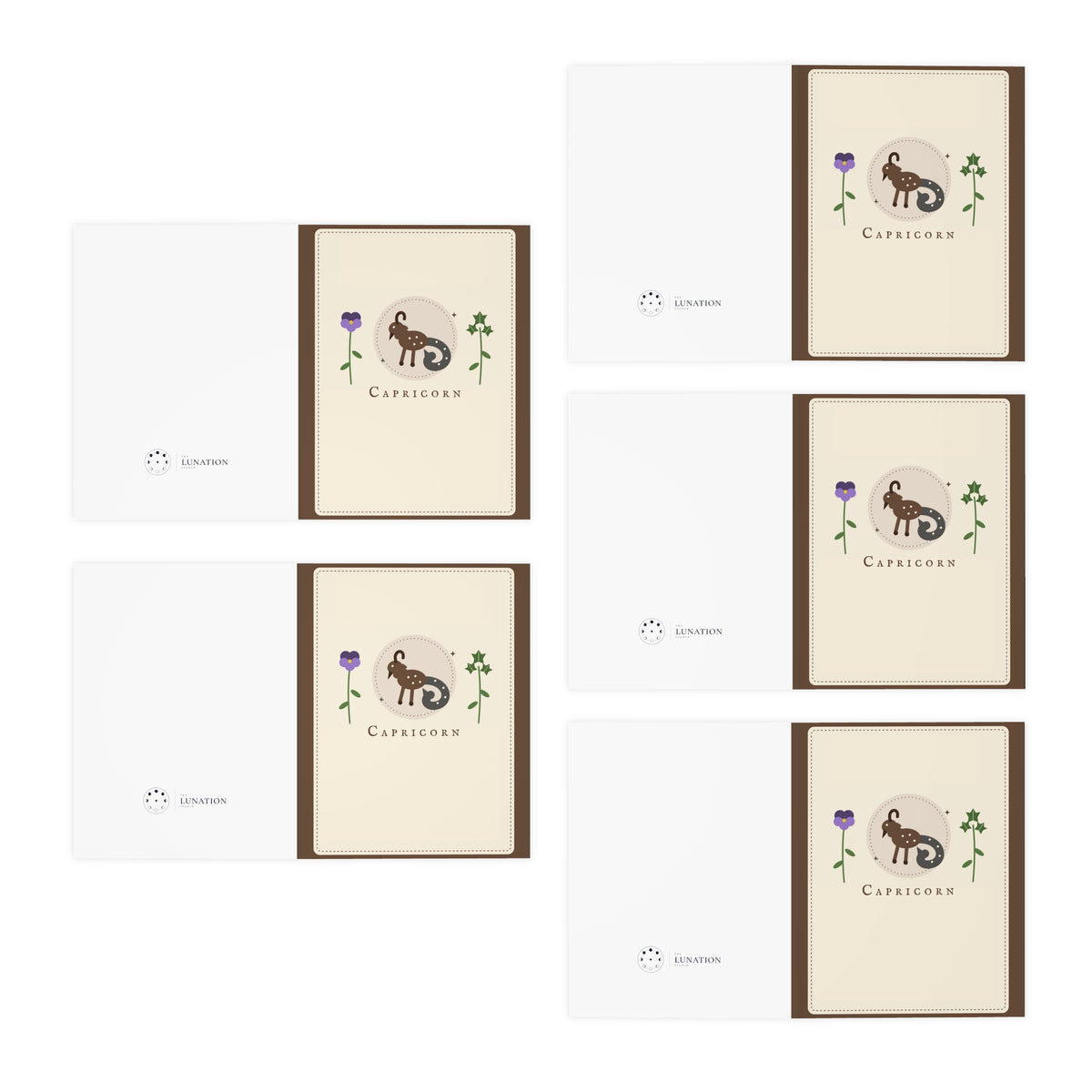 Capricorn Zodiac Greeting Cards — 5-Pack Blank Note Cards